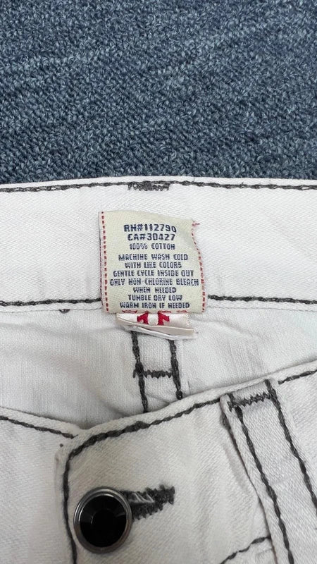 True Religion Ricky Big T Jeans W36 White Wide Leg Straight Y2K Contrast Stitch