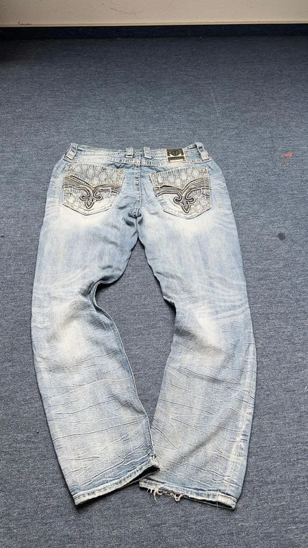 Rock Revival Y2K Jeans W36 Flare Bootcut Strass Bling Low Rise Prewitt