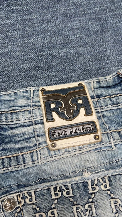Rock Revival Y2K Jeans W36 Flare Bootcut Strass Bling Low Rise Prewitt