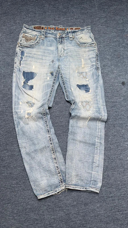 Rock Revival Y2K Jeans W36 Flare Bootcut Strass Bling Low Rise Prewitt