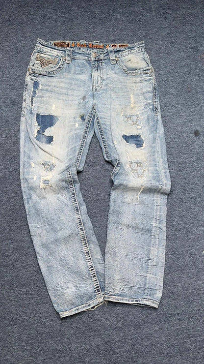 Rock Revival Y2K Jeans W36 Flare Bootcut Strass Bling Low Rise Prewitt