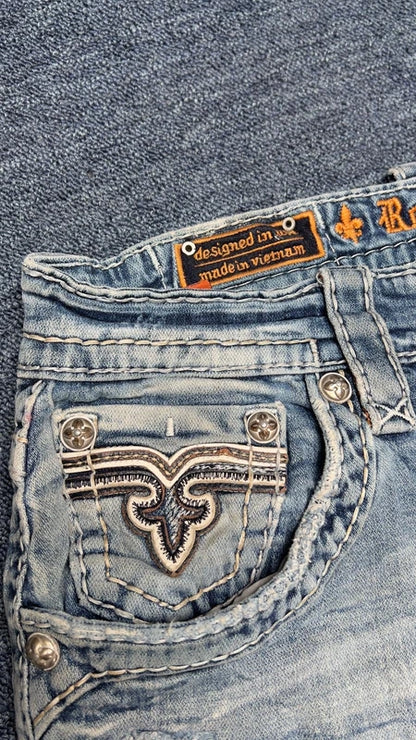 Rock Revival Y2K Jeans W36 Flare Bootcut Strass Bling Low Rise Prewitt