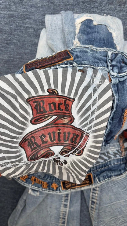 Rock Revival Y2K Jeans W36 Flare Bootcut Strass Bling Low Rise Prewitt