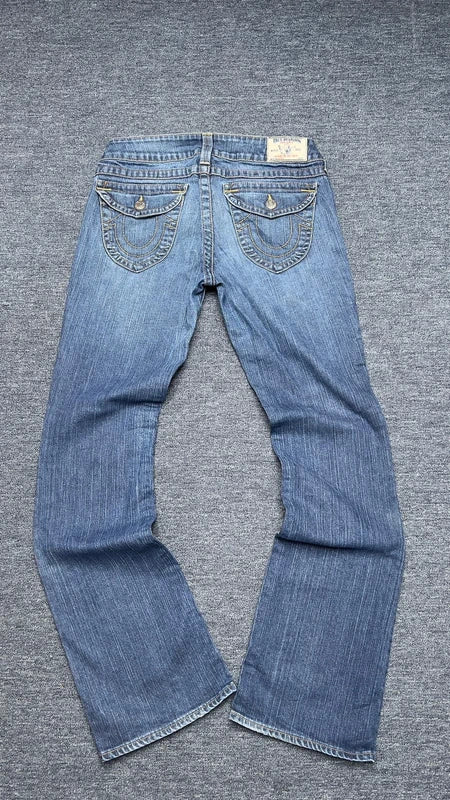 True Religion Joey Jeans W30 Y2K Bootcut Mid Wash Low Rise Made in USA Vintage