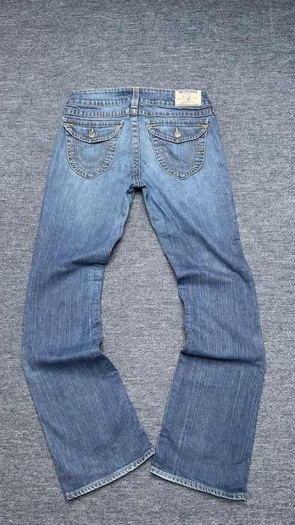 True Religion Joey Jeans W30 Y2K Bootcut Mid Wash Low Rise Made in USA Vintage