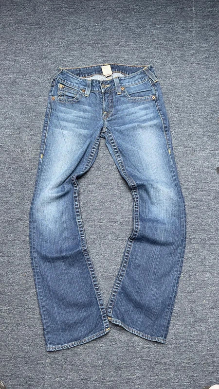 True Religion Joey Jeans W30 Y2K Bootcut Mid Wash Low Rise Made in USA Vintage