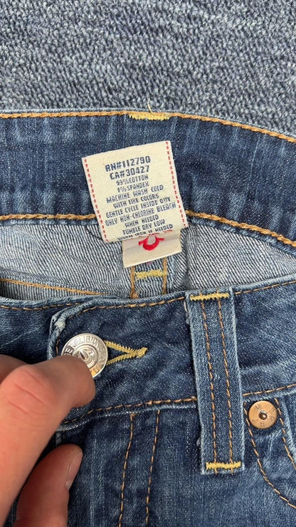 True Religion Joey Jeans W30 Y2K Bootcut Mid Wash Low Rise Made in USA Vintage