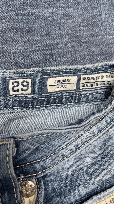 Miss Me Jeans W29 Y2K Light Wash Bootcut Low Rise Western Flap Pocket Strass