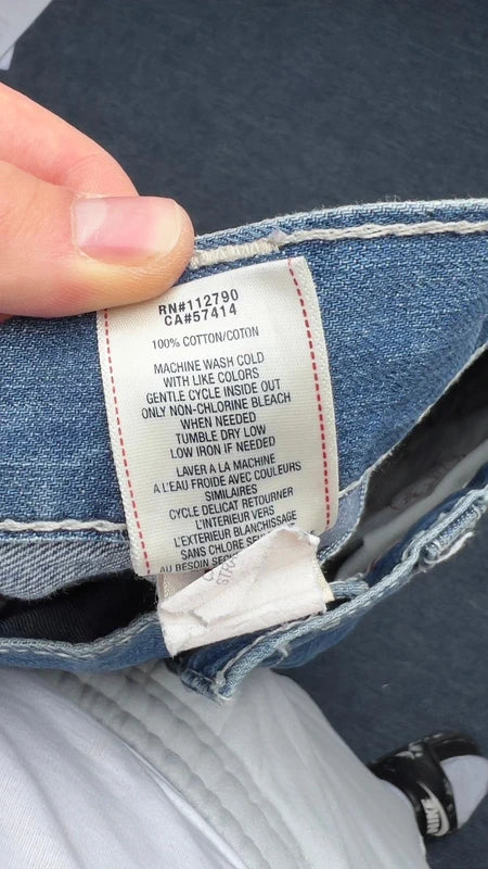 True Religion Joey Jeans W34 Big T Y2K Light Wash Bootcut Made in USA Vintage
