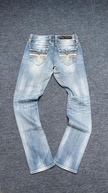 Rock Revival Jeans W27 Y2K Light Wash Bootcut Low Rise XS S Embroidered Tori
