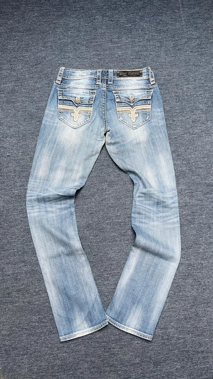 Rock Revival Jeans W27 Y2K Light Wash Bootcut Low Rise XS S Embroidered Tori