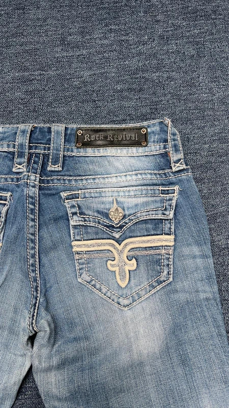 Rock Revival Jeans W27 Y2K Light Wash Bootcut Low Rise XS S Embroidered Tori