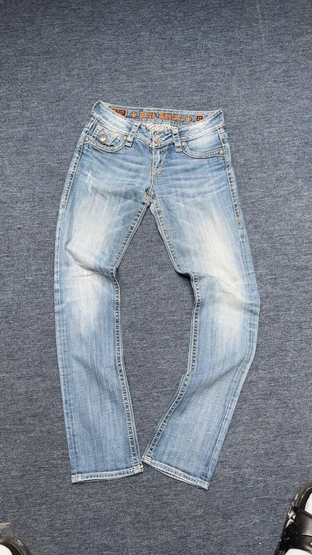 Rock Revival Jeans W27 Y2K Light Wash Bootcut Low Rise XS S Embroidered Tori