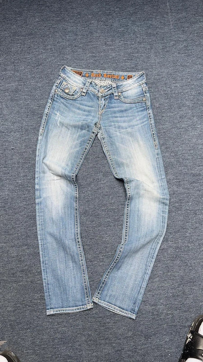 Rock Revival Jeans W27 Y2K Light Wash Bootcut Low Rise XS S Embroidered Tori
