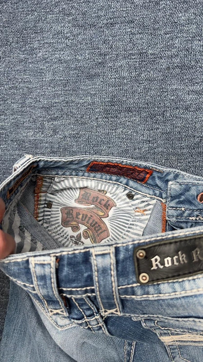 Rock Revival Jeans W27 Y2K Light Wash Bootcut Low Rise XS S Embroidered Tori
