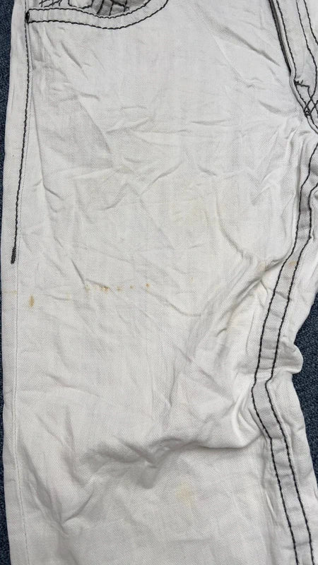 True Religion Ricky Big T Jeans W36 White Wide Leg Straight Y2K Contrast Stitch