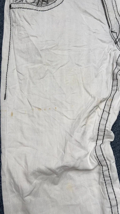 True Religion Ricky Big T Jeans W36 White Wide Leg Straight Y2K Contrast Stitch