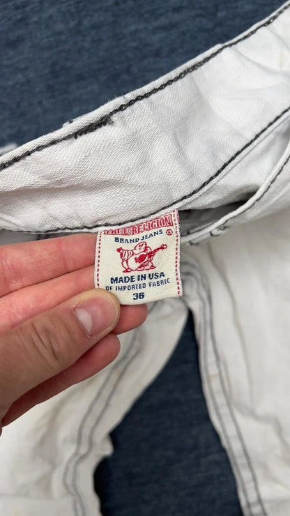 True Religion Ricky Big T Jeans W36 White Wide Leg Straight Y2K Contrast Stitch
