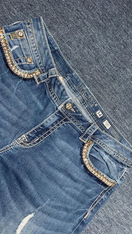 Miss Me Jeans W34 Y2K Stacked Flare Bootcut Low Rise Western Strass Embroidered