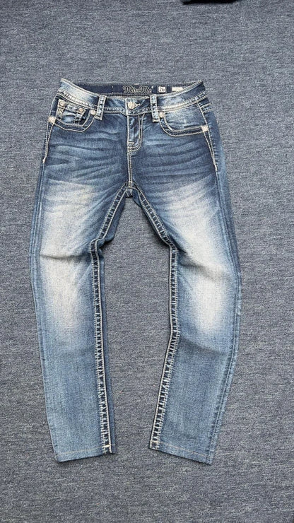 Miss Me Jeans W26 Skinny Y2K Strass Glitzer Notenschlüssel Pocket Low Rise XS / S