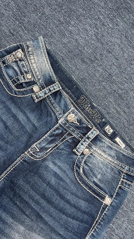 Miss Me Jeans W26 Skinny Y2K Strass Glitzer Notenschlüssel Pocket Low Rise XS / S