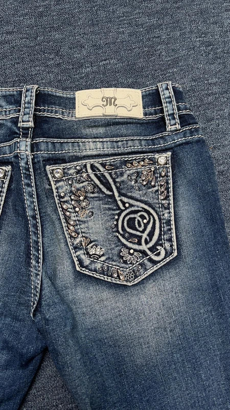 Miss Me Jeans W26 Skinny Y2K Strass Glitzer Notenschlüssel Pocket Low Rise XS / S